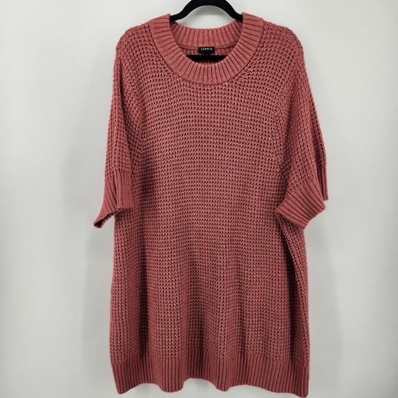 Torrid Womens Size 6X Pink Knit Tunic Sweater Short Sleeve Casual - Picture 1 of 6